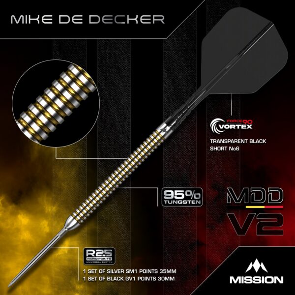 Mission Mike De Decker R2.5 V2 dartpijlen detail barrel