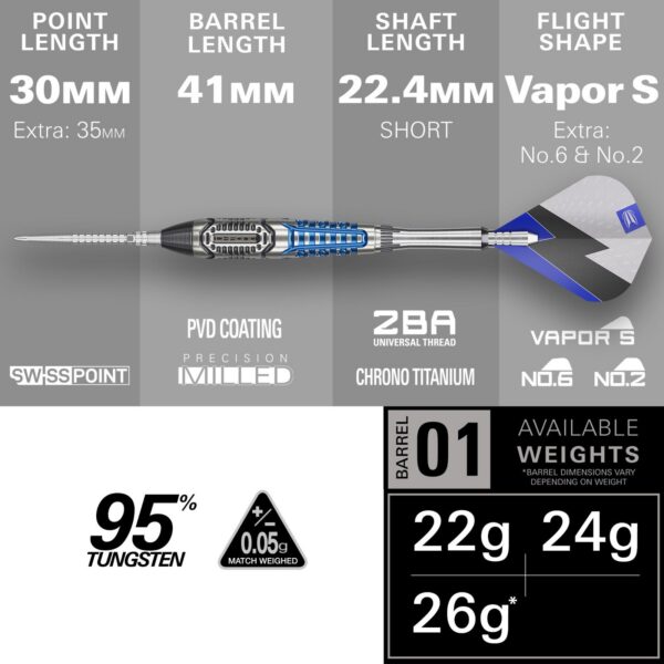 Target Phil Taylor Power Chrono 95% Tungsten Darts – Image 3