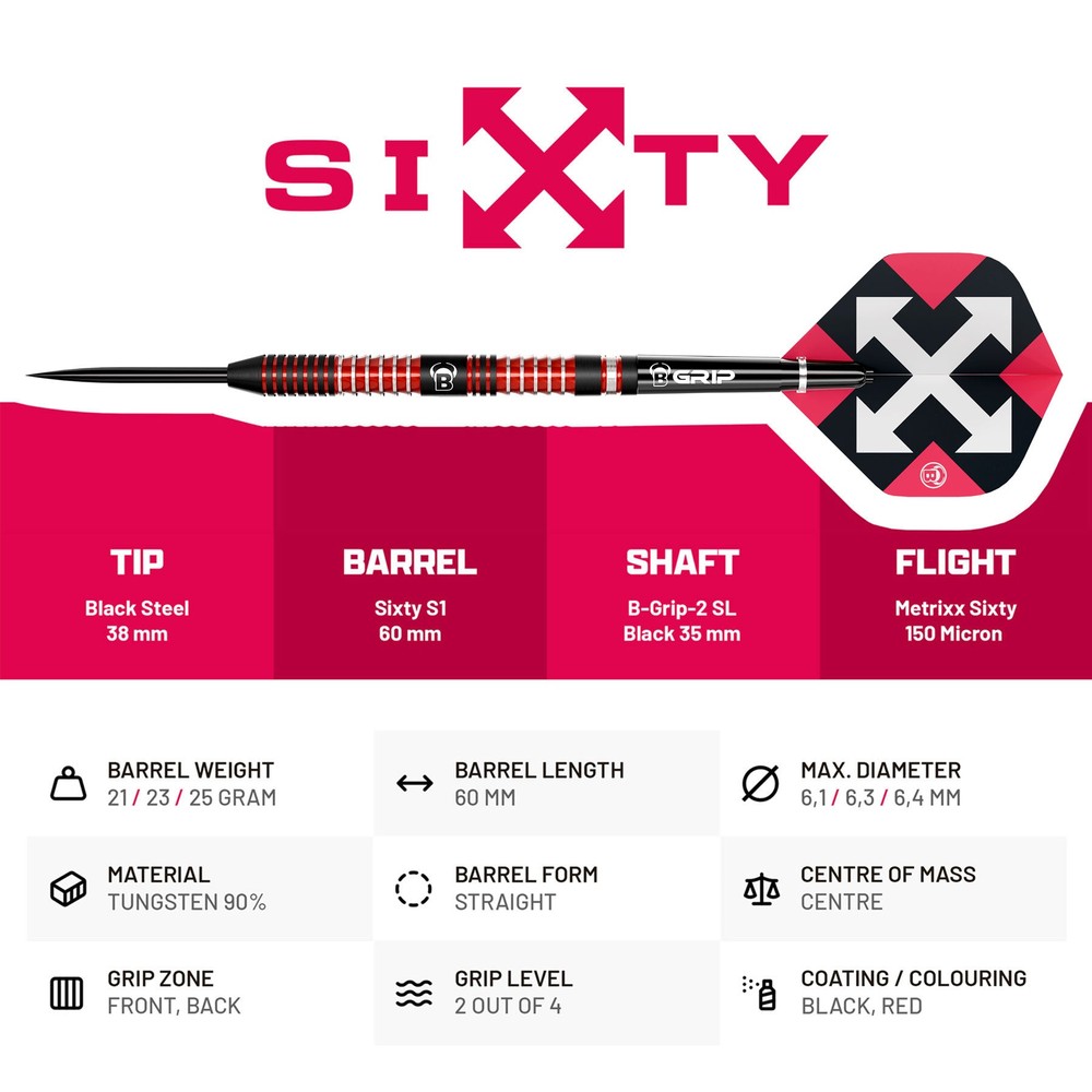 BEAZD Darts/Bull's Germany dartpijlen Sixty S1 90% - Afbeelding 2
