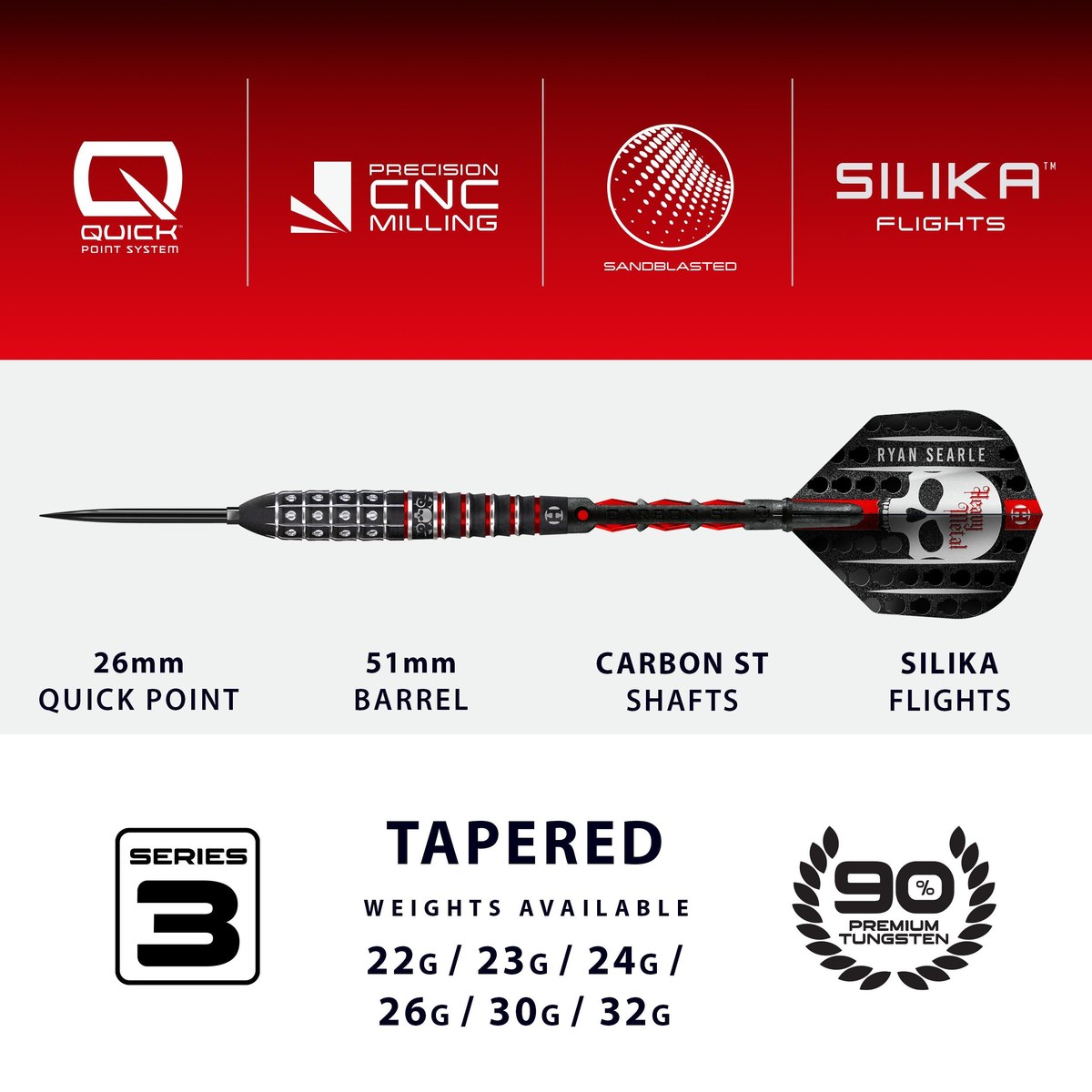 Harrows Dartpfeile Ryan Searle Series 3 Quick Point 90%