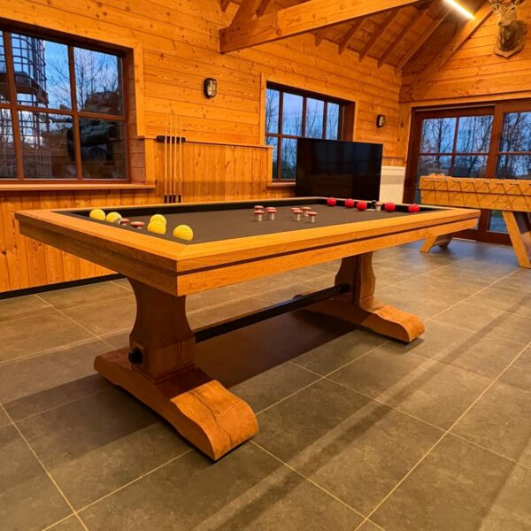 Muze Pool Table in a Wooden Game Room