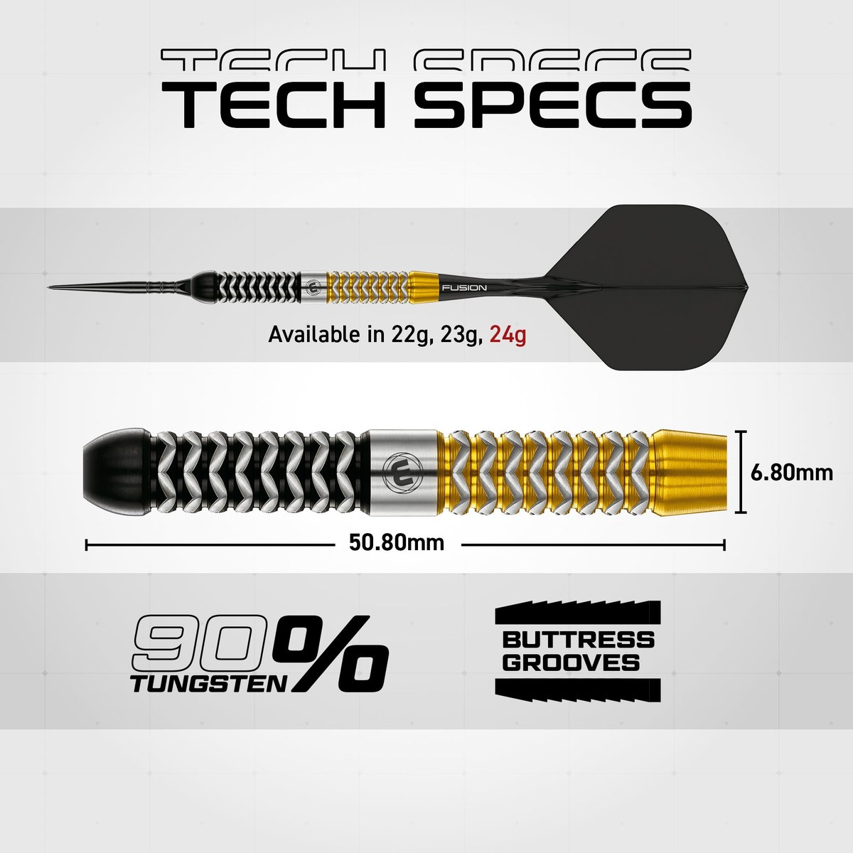 Caractéristiques techniques des fléchettes Winmau Exion Parallel Switch Point 90%, 24 g