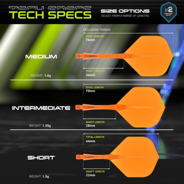 Winmau Fusion 2 Integrated Flight & Shaft, orange – Maße und Gewicht je nach Länge