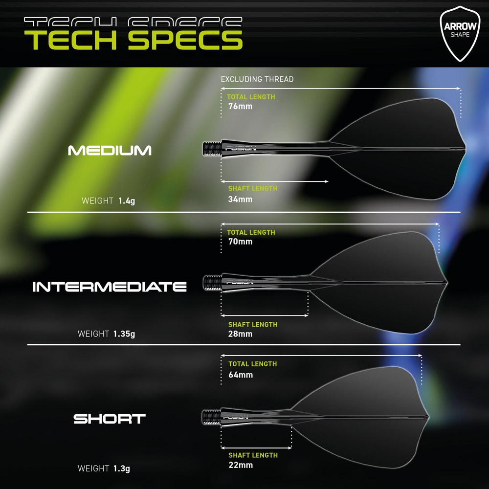 Winmau Fusion Arrow Integrated Flight & Shaft, Black – Dimensions and Weight by Length
