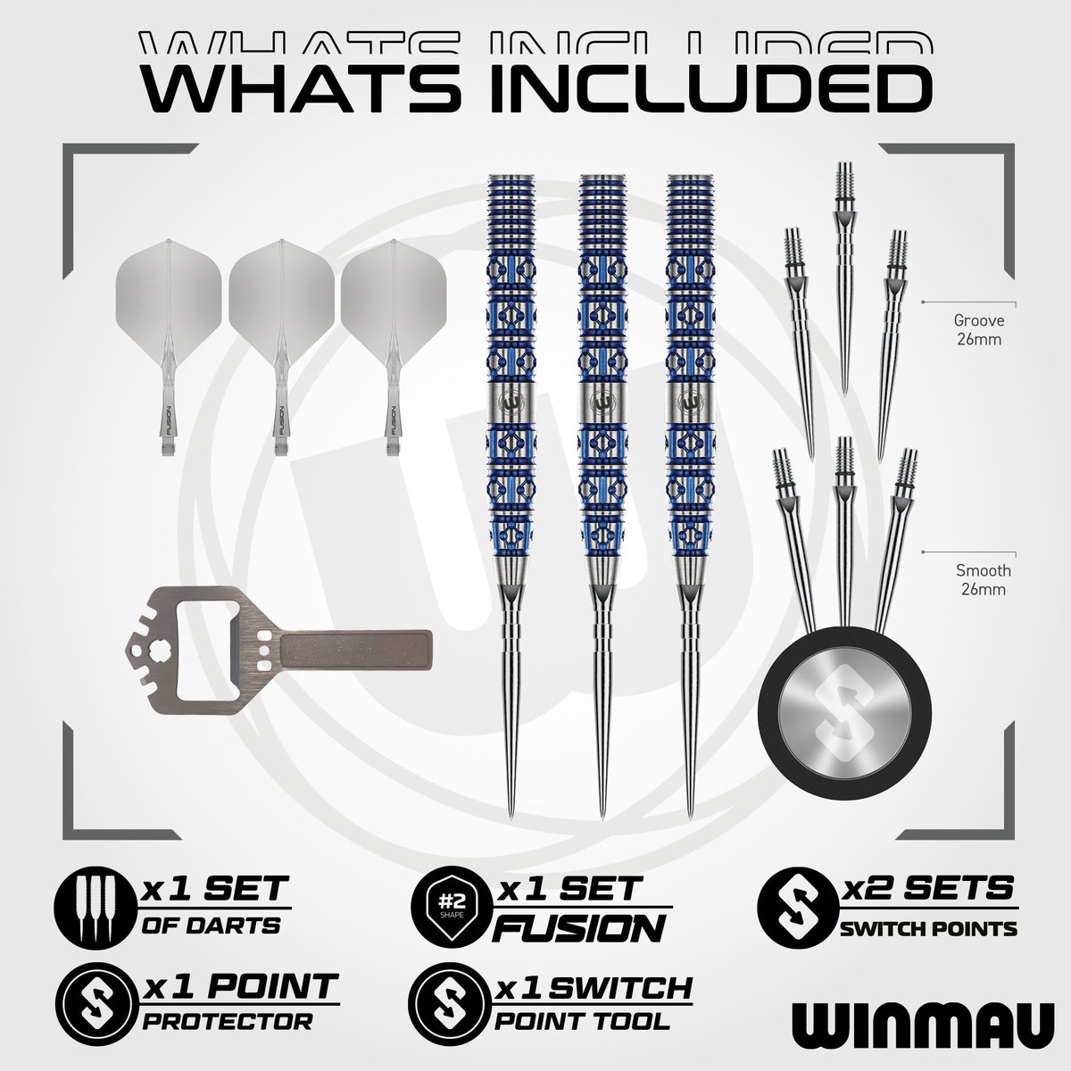Winmau-Dartpfeile Lunaris Tapered Switch Point 90% – Inhalt